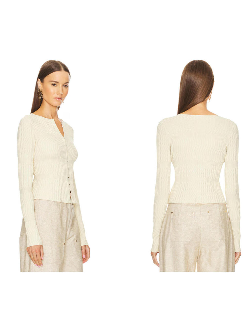 Cult Gaia Irena Knit Cardigan Front hook eye clasp Wave stitch SZ L NWT $358msrp